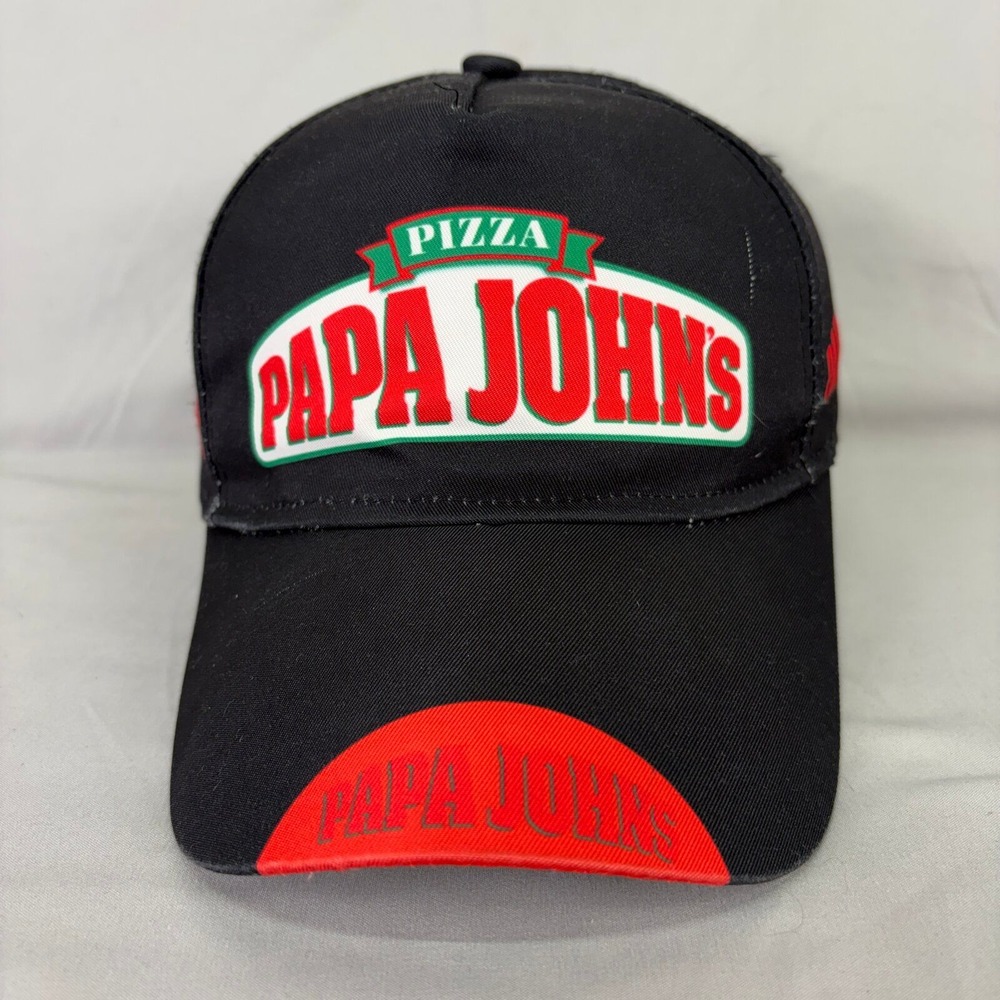 Papa Johns Hat Pizza Uniform Snapback Mens OSFM Black Red Logo Cap